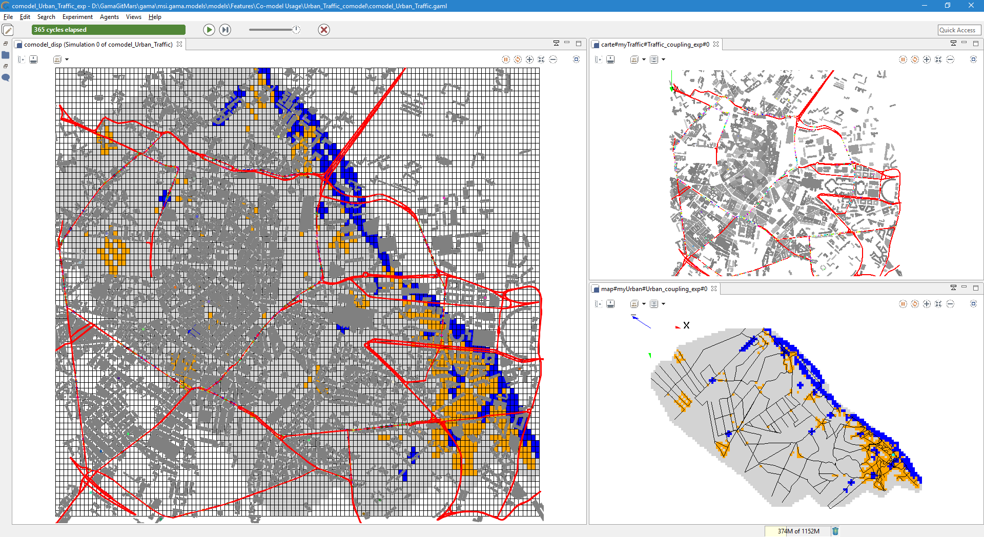 Co-modeling example: urbanization model with a Traffic model.