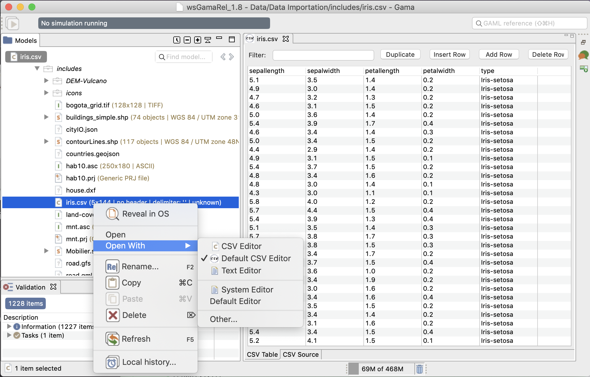 Screenshot of a CSV file opened with CSV Edit