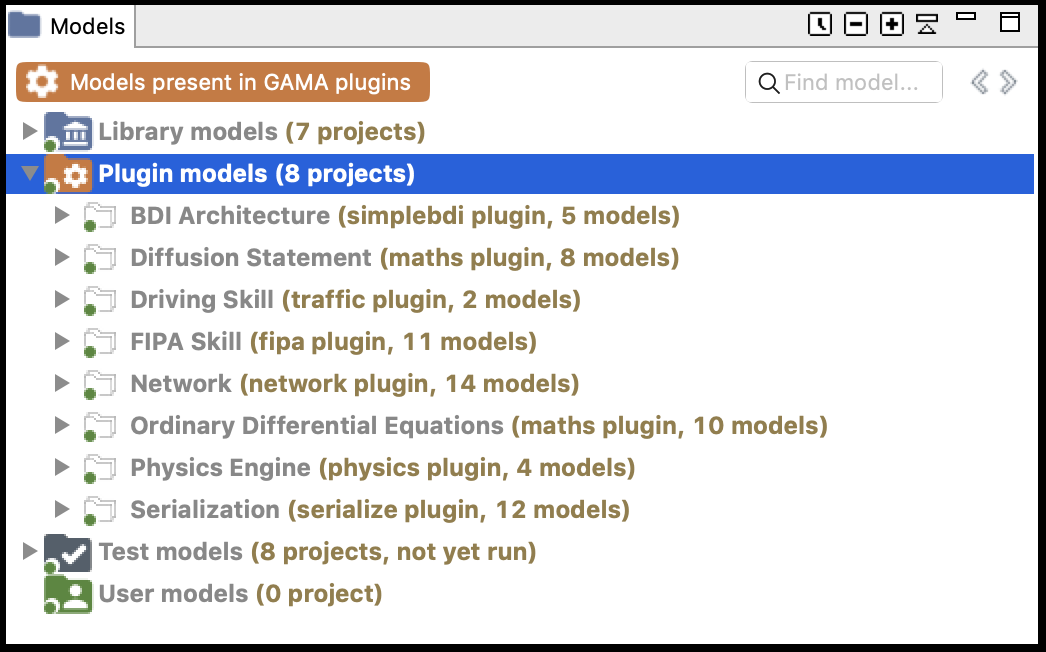 List of the projects available in the Plugin models category