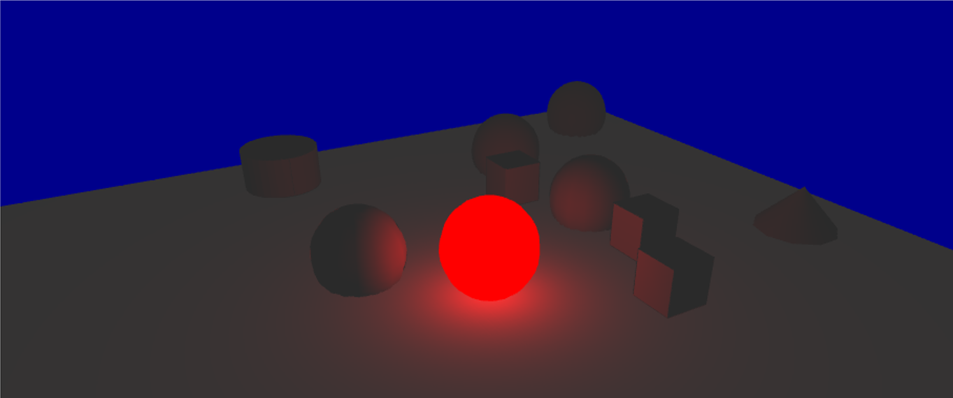 Scene with only diffusion light and red point light with linear attenuation.